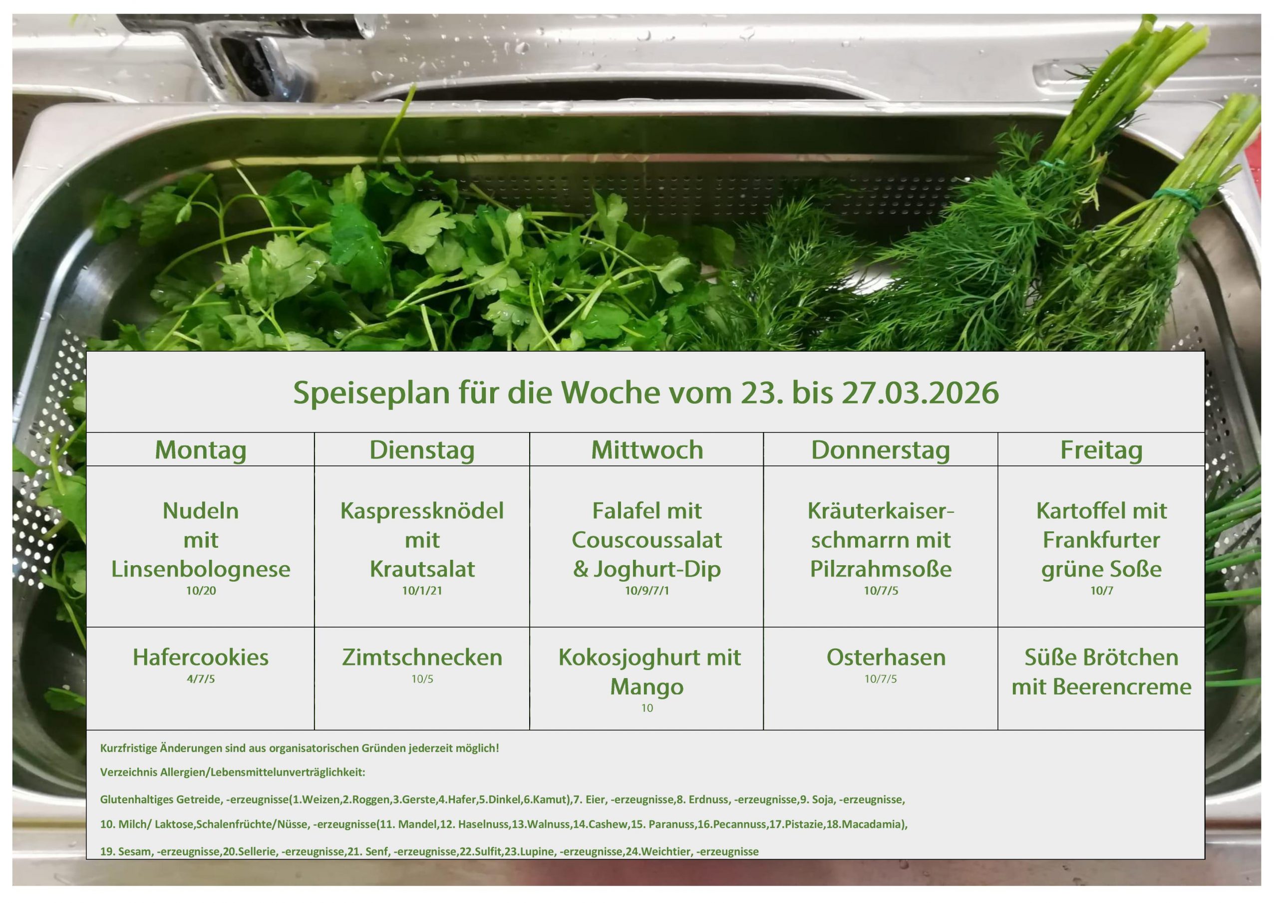Speiseplan Schulküche