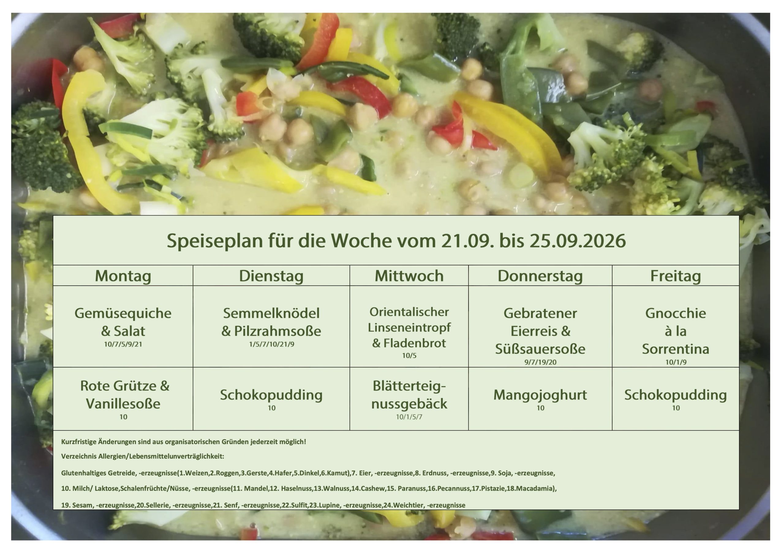 Speiseplan Schulküche