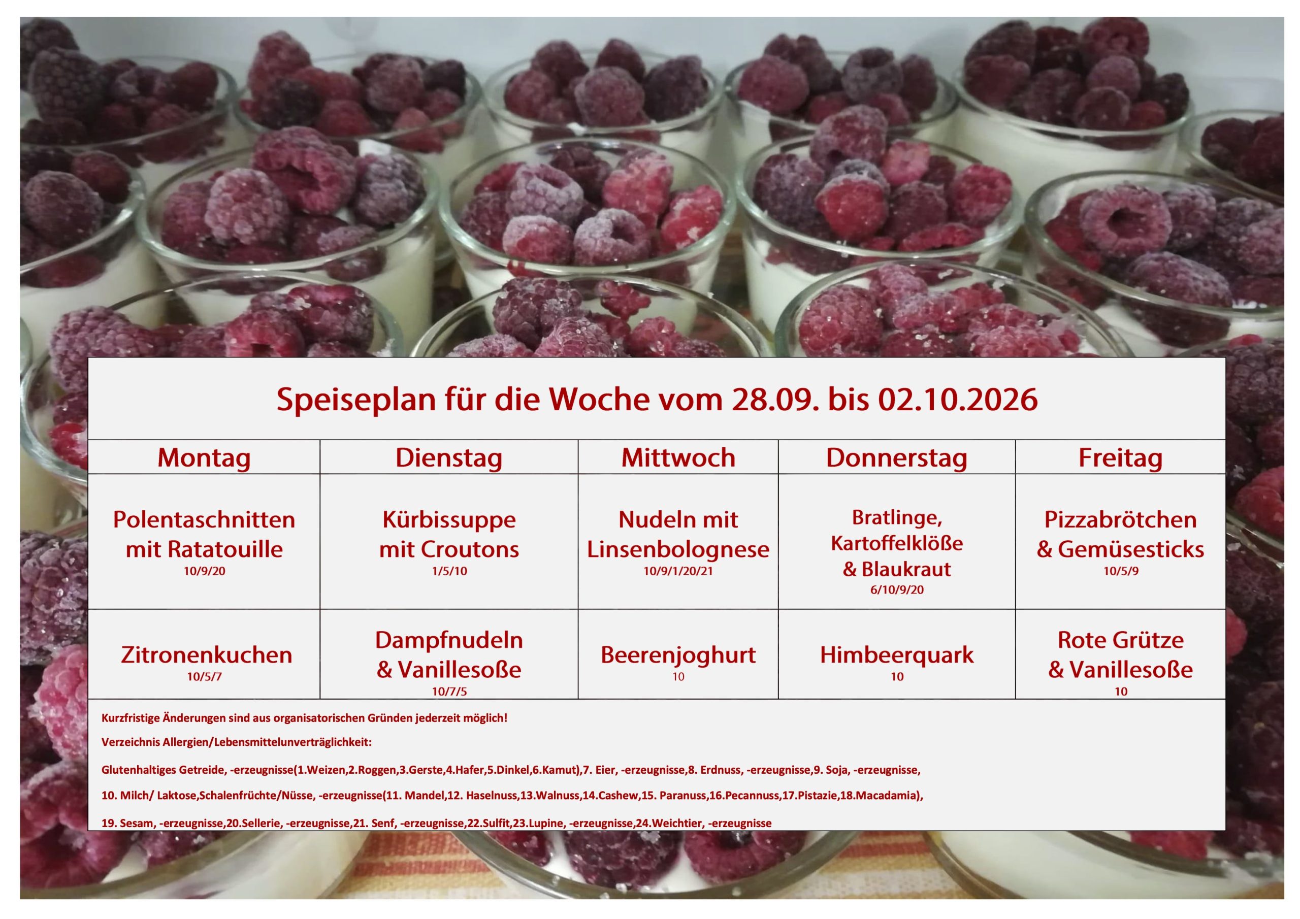 Speiseplan Schulküche