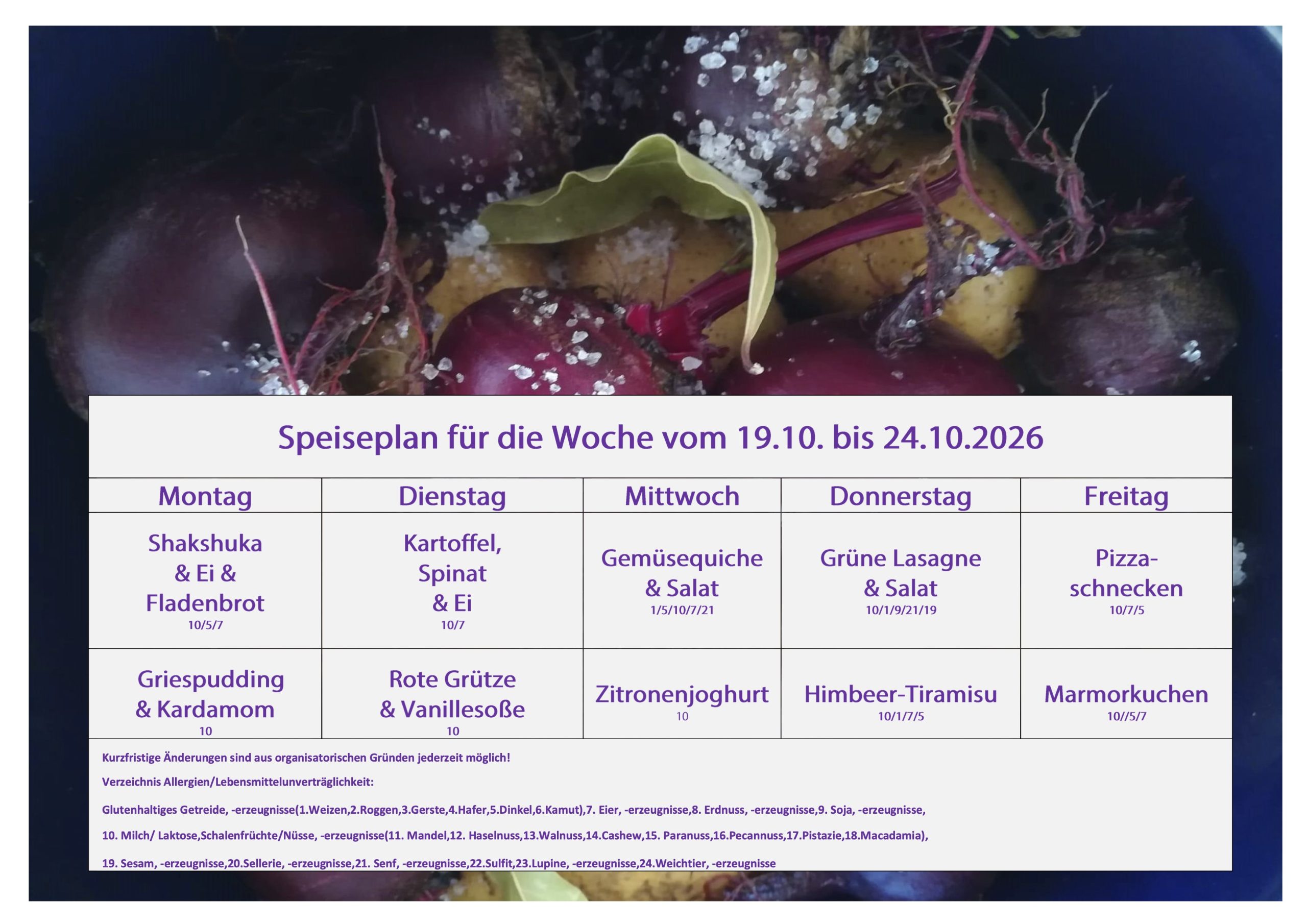 Speiseplan Schulküche